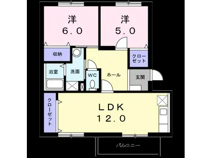 ロイヤルエステート神明A(2LDK/2階)の間取り写真