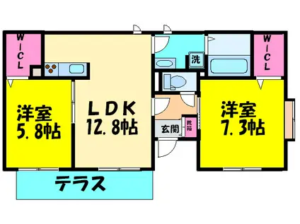 シャーメゾンラフィーネ B棟(2LDK/1階)の間取り写真