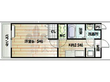 ラフィネ弓削(1K/2階)の間取り写真