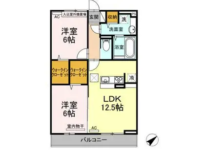 DーROOM天王林(2LDK/2階)の間取り写真