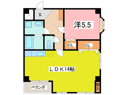 レイユール門前(1LDK/1階)の間取り写真