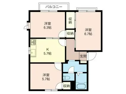 ハイムヒロ(3K/1階)の間取り写真