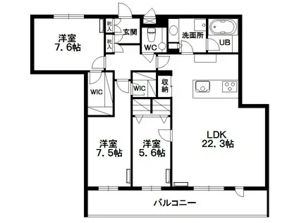 ヒルズレジデンシャルS12(3LDK/3階)の間取り写真