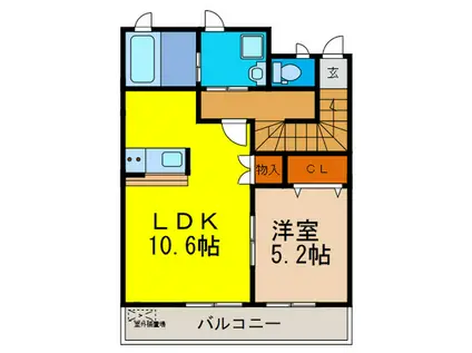 アムールスピカ(1LDK/2階)の間取り写真