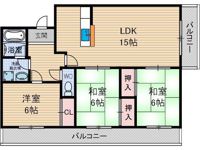 グランドール山口(3LDK/1階)の間取り写真
