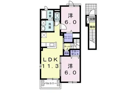 コンセェクアット B(2LDK/2階)の間取り写真