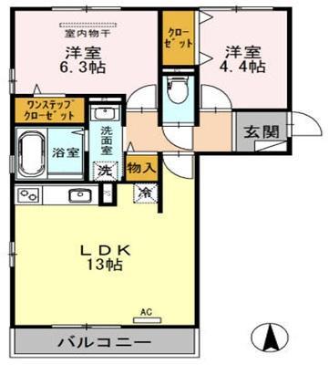 ヴィラクエンティ(2LDK/2階)の間取り写真