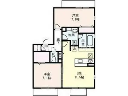 ラヴィべルセタ A棟 A(2LDK/1階)の間取り写真