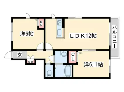 シャーメゾン・クレールB棟(2LDK/1階)の間取り写真