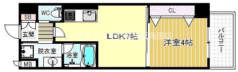 SK大阪天満宮プライマリーワン(1DK/4階)の間取り写真