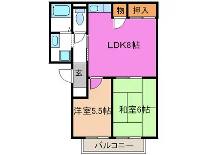 ラ・コートオオトリ(2LDK/2階)の間取り写真