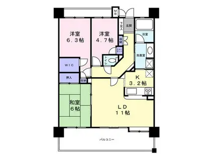 レールシティ八王子かえで通(3LDK/3階)の間取り写真