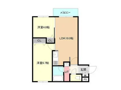 ヴィラ豊平公園 幸(2LDK/2階)の間取り写真