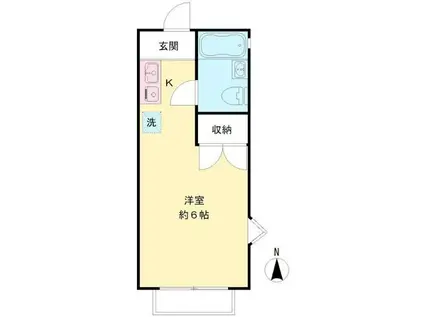 ヒルサイドB棟ー緑ヶ丘2丁目-(ワンルーム/2階)の間取り写真