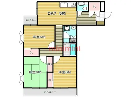 アニマン高槻阿武山(3DK/3階)の間取り写真