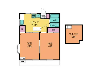 サニーサイドテラス(2DK/2階)の間取り写真