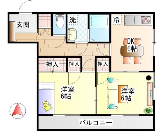 ビバリーガーデン大島A棟(2DK/2階)の間取り写真
