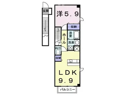 レイベルポ-ト松元D棟(1LDK/2階)の間取り写真