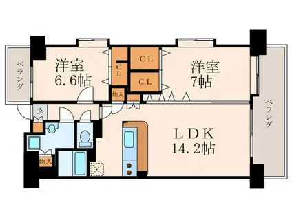 ニューリバー三萩野(2LDK/7階)の間取り写真