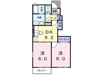 ネオ・ソレイユ(2DK/1階)の間取り写真