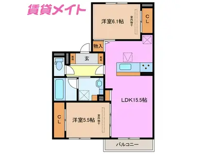 パルミエ I(2LDK/1階)の間取り写真