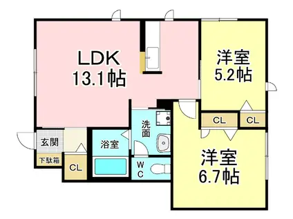 プリムローズ朽網(2LDK/1階)の間取り写真
