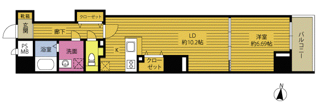 エレグランス府内(1LDK/8階)の間取り写真