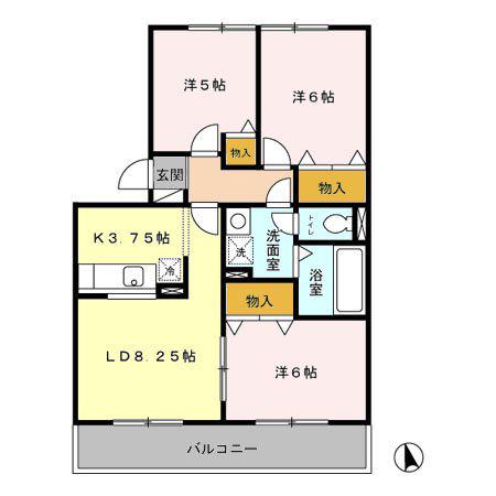 シャルマン・ドヌール(3LDK/1階)の間取り写真