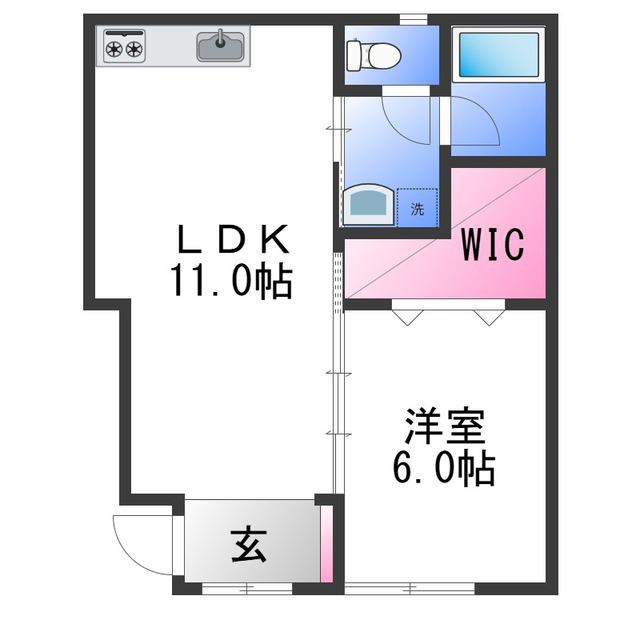 TJ福島(1LDK/1階)の間取り写真