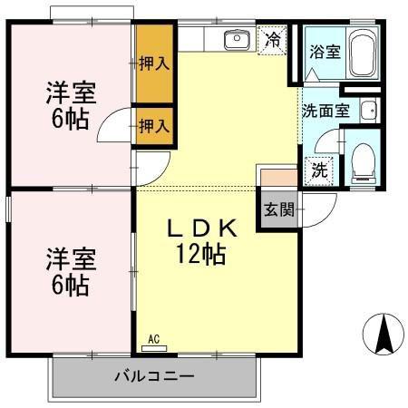 セジュール千代田(2LDK/2階)の間取り写真