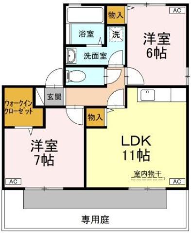 レジデンス矢三B(2LDK/1階)の間取り写真