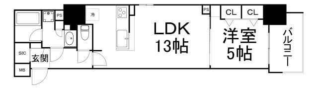アーバネックス心斎橋II(1LDK/7階)の間取り写真