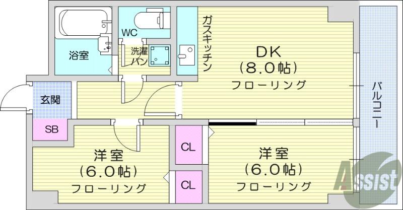 第三ショーケービル(2LDK/3階)の間取り写真