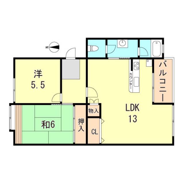 星陵台1号棟(2LDK/5階)の間取り写真