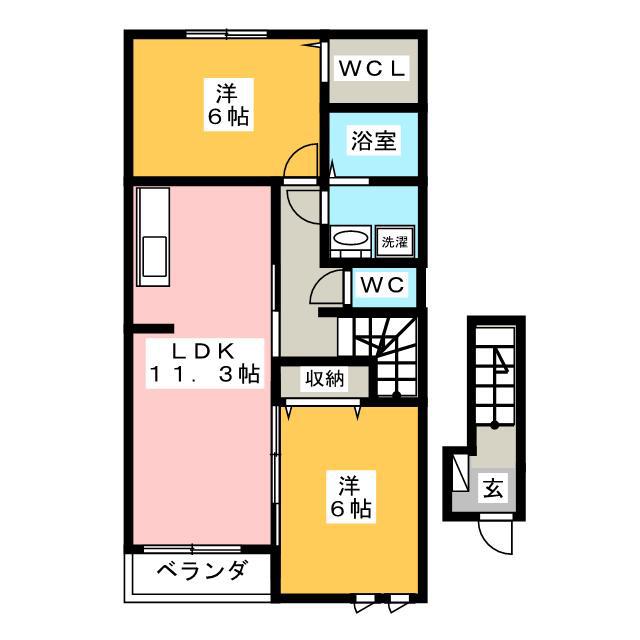 プラシード11(2LDK/2階)の間取り写真