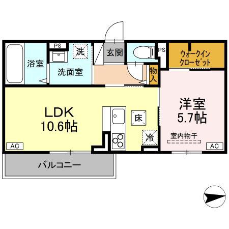 RESUA向中野 D棟(1LDK/1階)の間取り写真