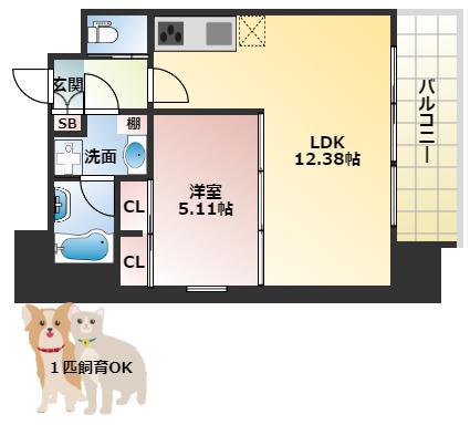 プレジオ阿波座(1LDK/12階)の間取り写真