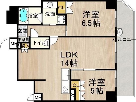 フロンティアタワー日本橋(2LDK/5階)の間取り写真