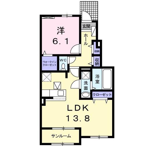 シエン フルール A(1LDK/1階)の間取り写真