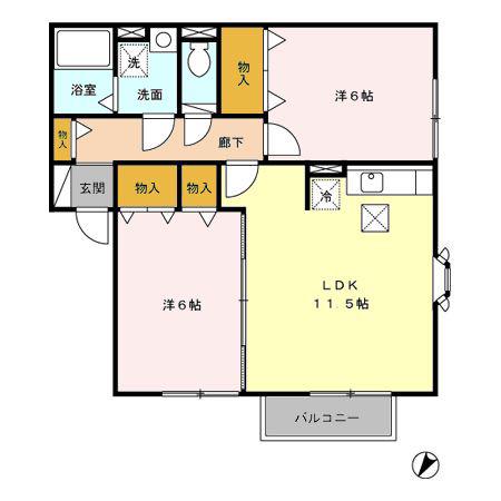 オーチャードテラス(2LDK/1階)の間取り写真