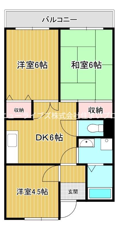 グランドヴィラ香里(3DK/9階)の間取り写真