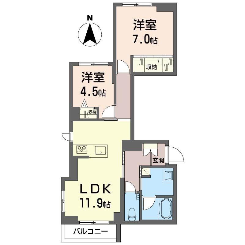 ベルクール(2LDK/2階)の間取り写真