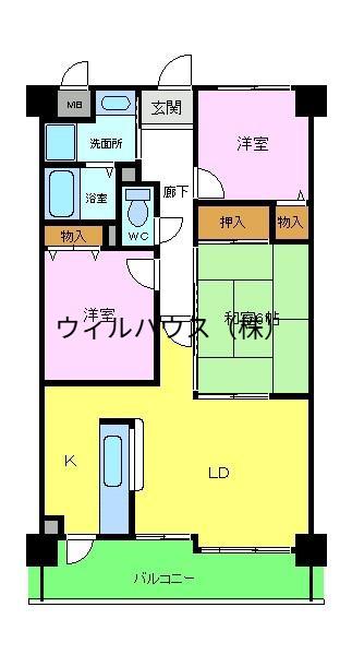 フローラ南館(3LDK/3階)の間取り写真
