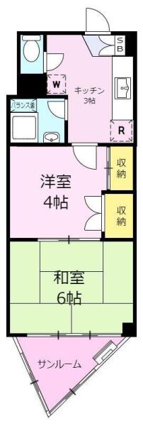 近鉄柏木ハイツ(2K/4階)の間取り写真