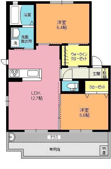リヴァージュA(2LDK/1階)の間取り写真