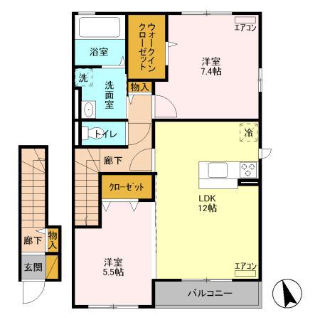 カレントIII(2LDK/2階)の間取り写真