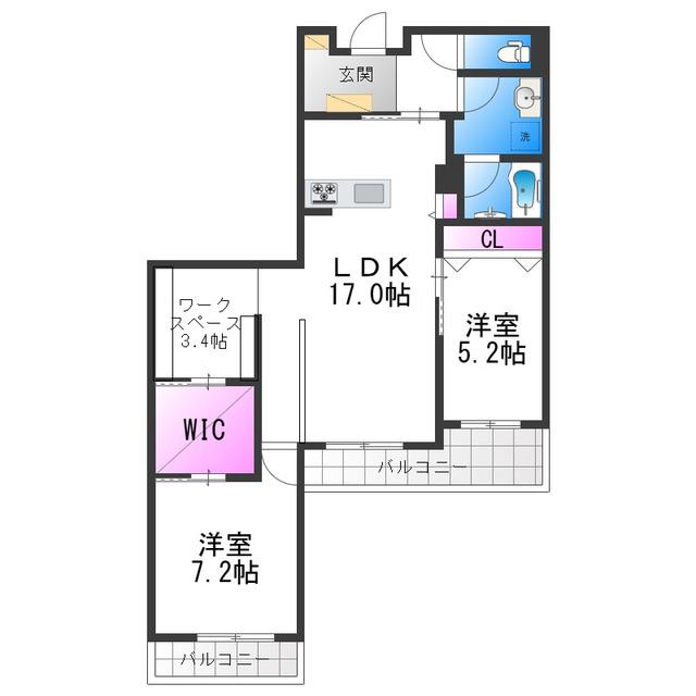 アリビオ田辺(2LDK/4階)の間取り写真