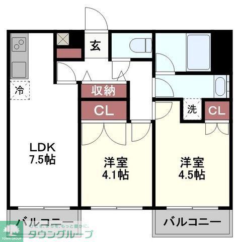 イーストビー国立(2LDK/4階)の間取り写真
