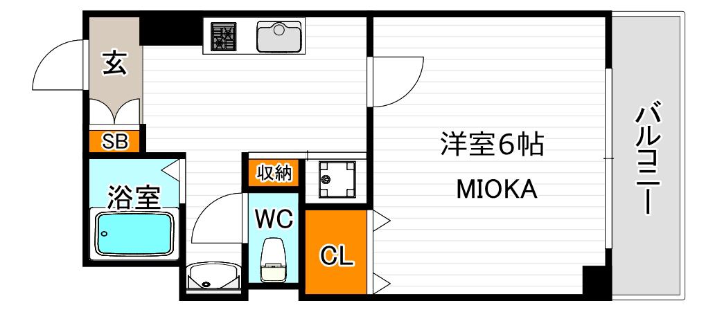 ラヴィーア文の里(1K/2階)の間取り写真