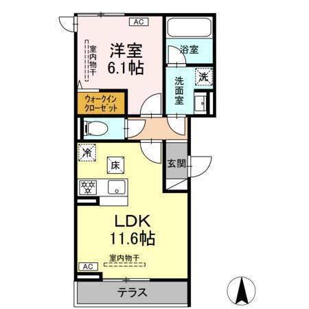 ブリューエン河原口(1LDK/1階)の間取り写真